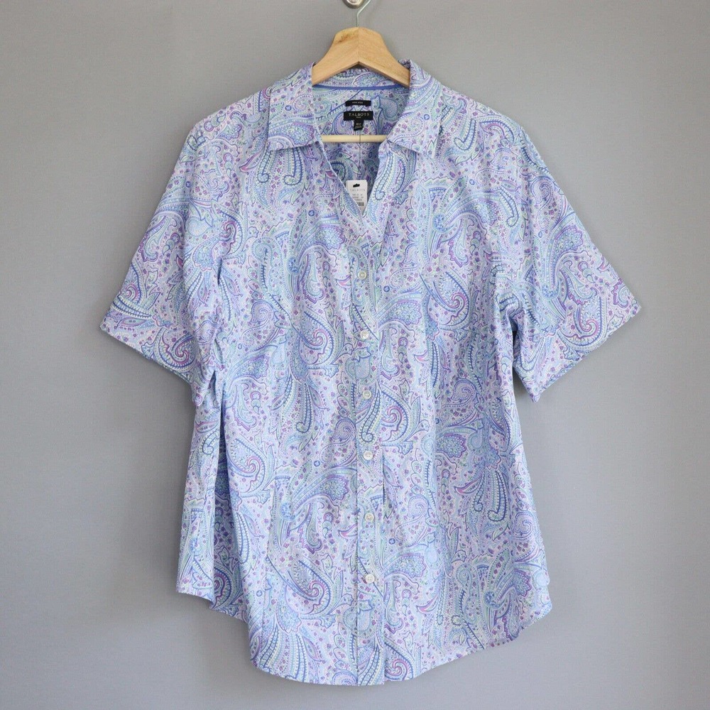 Talbots Non-Iron Top Size 16W Blue Paisley Collared
